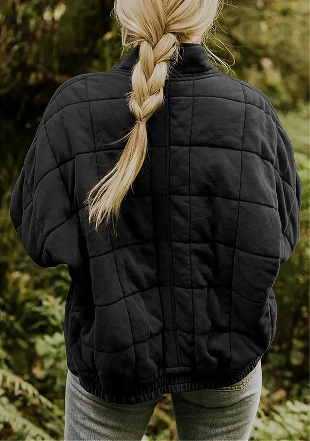 Women's Baggy Fashion Lightweight Puffer Jacket Long Sleeve Zip Up Coat Quilted Winter Coat with Pockets