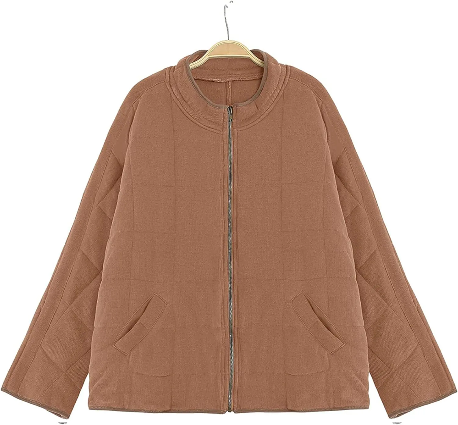 Women's Baggy Fashion Lightweight Puffer Jacket Long Sleeve Zip Up Coat Quilted Winter Coat with Pockets