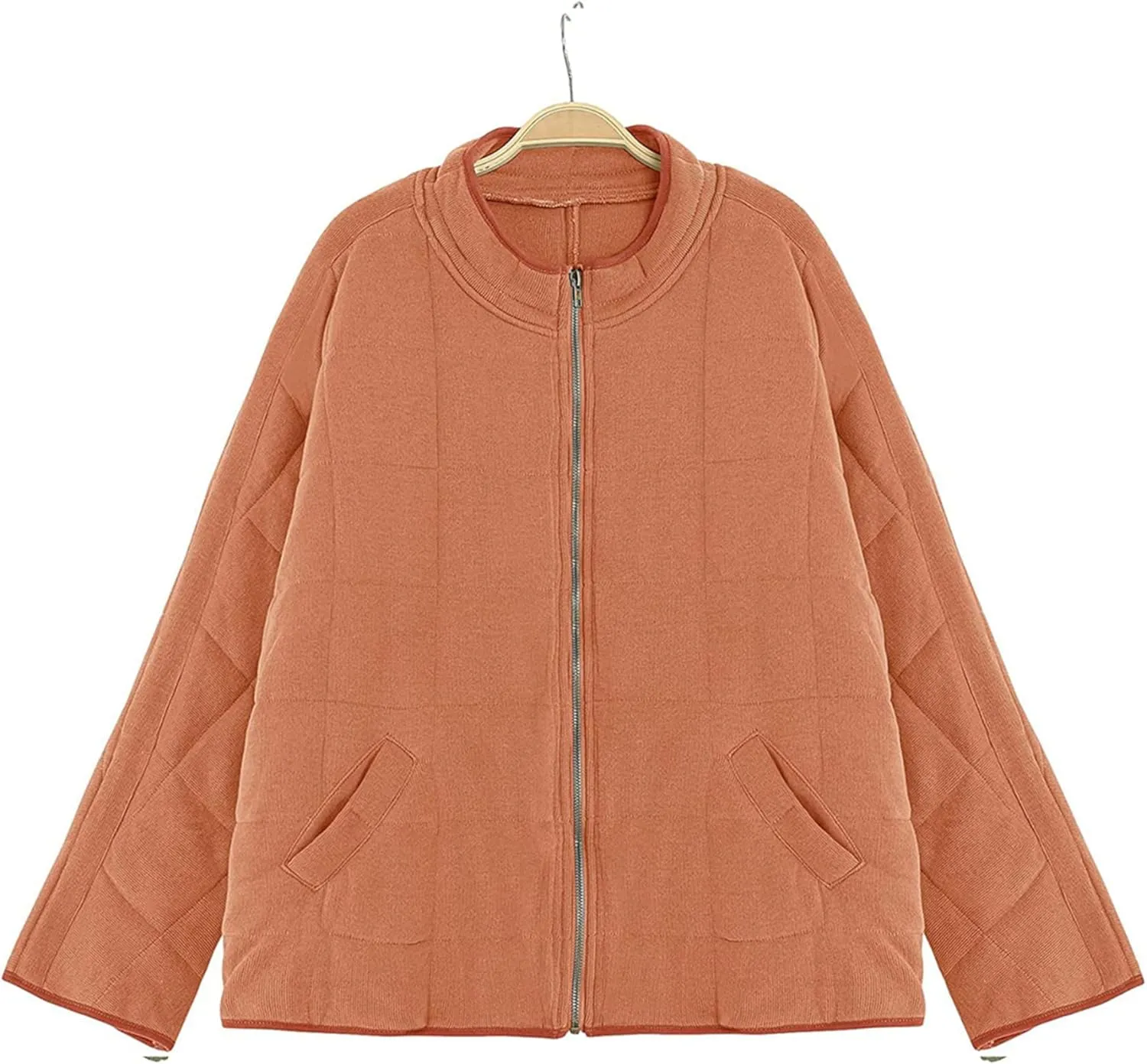 Women's Baggy Fashion Lightweight Puffer Jacket Long Sleeve Zip Up Coat Quilted Winter Coat with Pockets