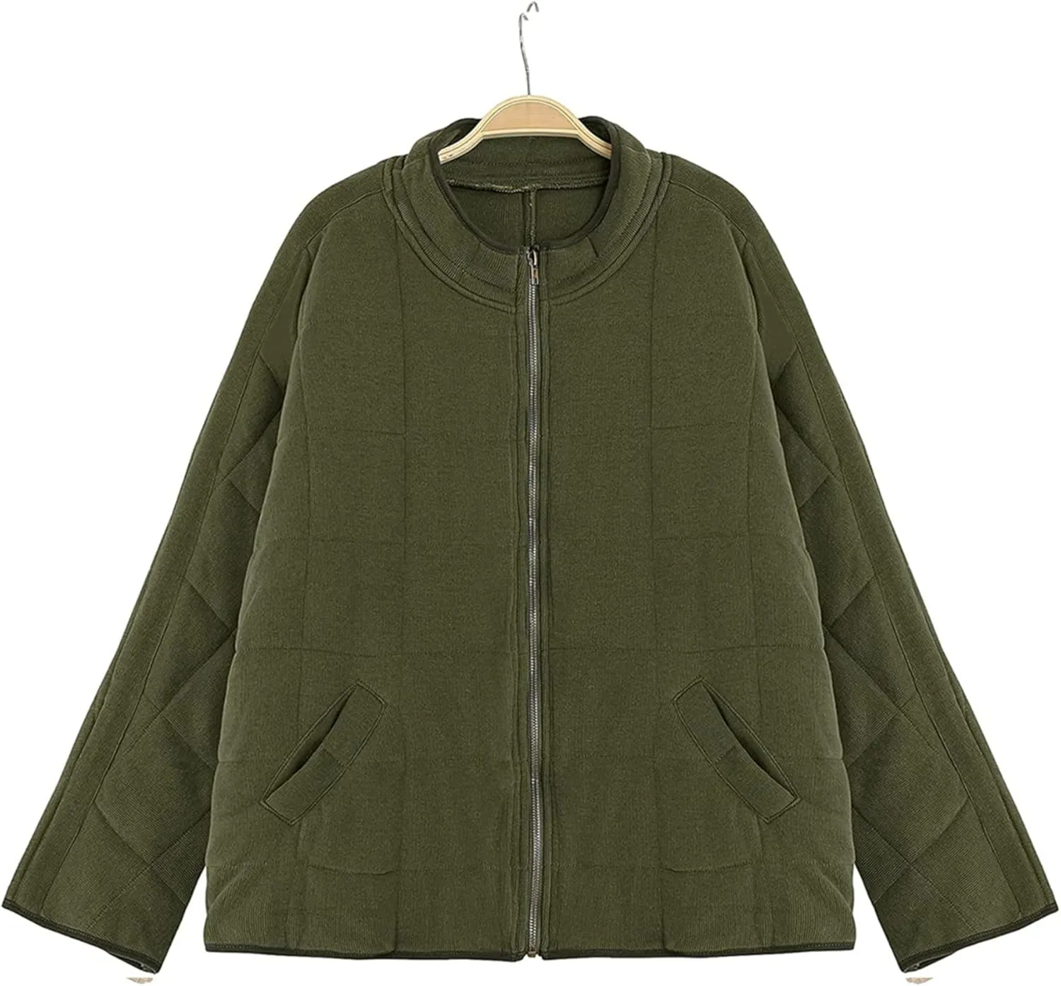 Women's Baggy Fashion Lightweight Puffer Jacket Long Sleeve Zip Up Coat Quilted Winter Coat with Pockets