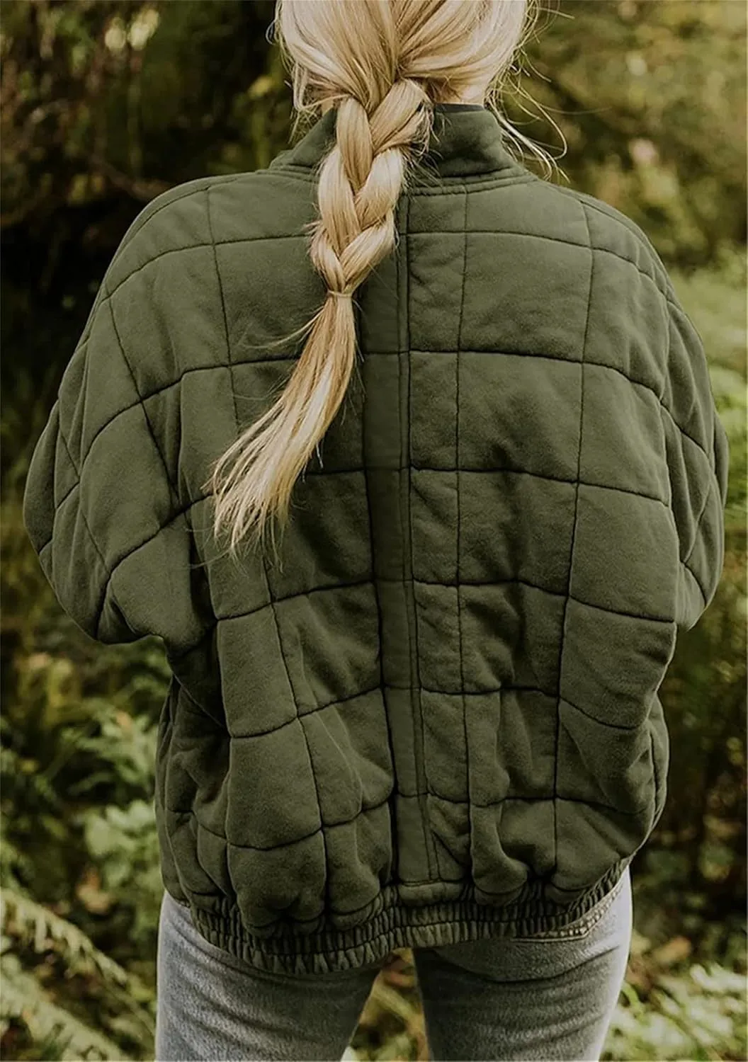Women's Baggy Fashion Lightweight Puffer Jacket Long Sleeve Zip Up Coat Quilted Winter Coat with Pockets