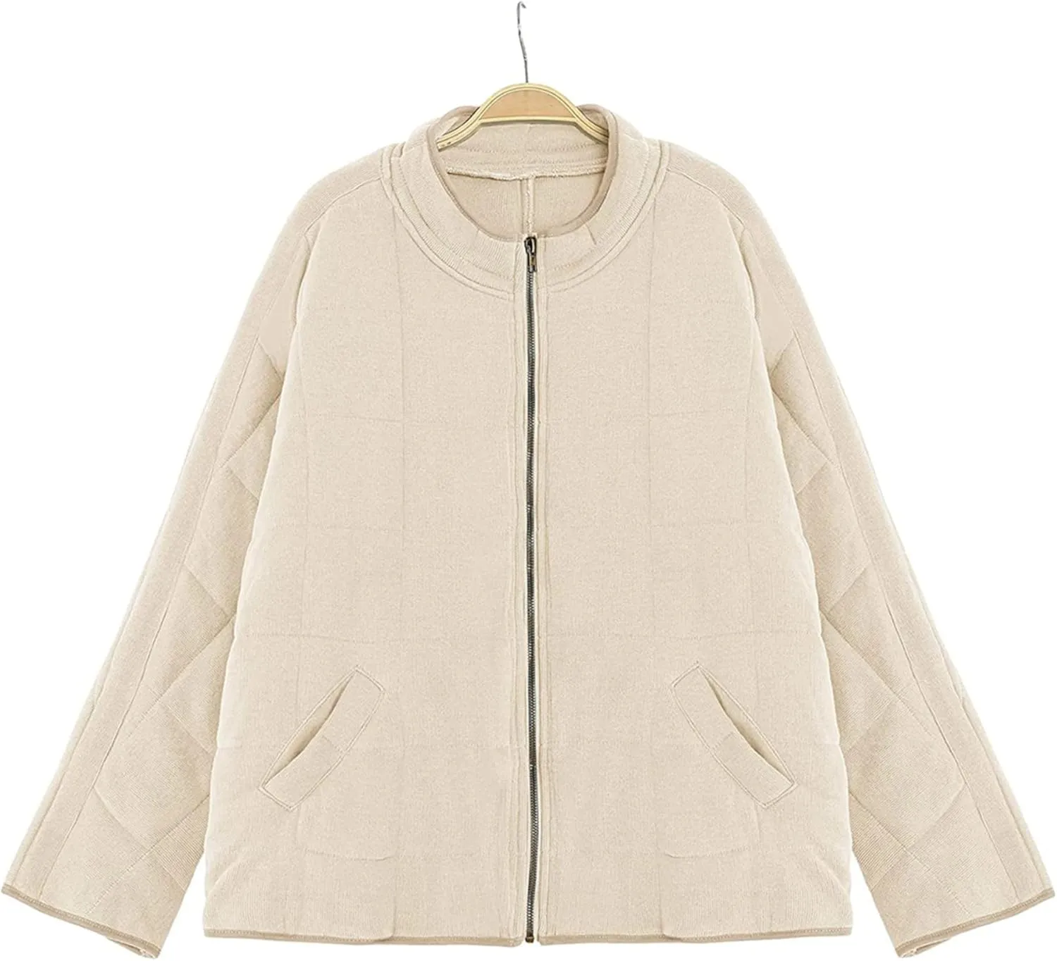 Women's Baggy Fashion Lightweight Puffer Jacket Long Sleeve Zip Up Coat Quilted Winter Coat with Pockets