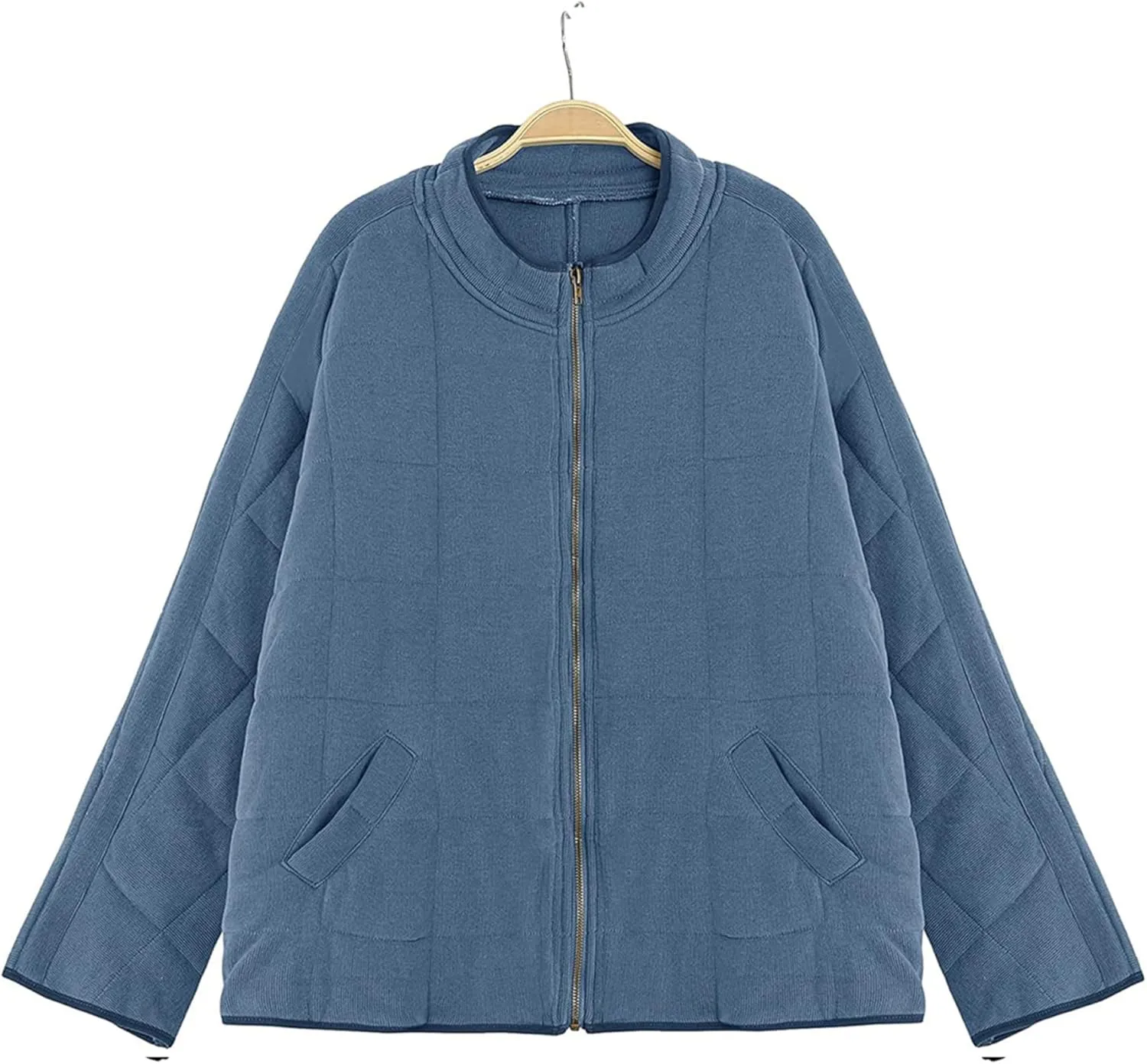 Women's Baggy Fashion Lightweight Puffer Jacket Long Sleeve Zip Up Coat Quilted Winter Coat with Pockets