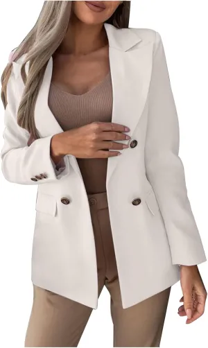 Womens Breasted Blazer Casual Work Office Suit Jackets Open Front Long Sleeve Lapel Dressy Blazers with Pockets