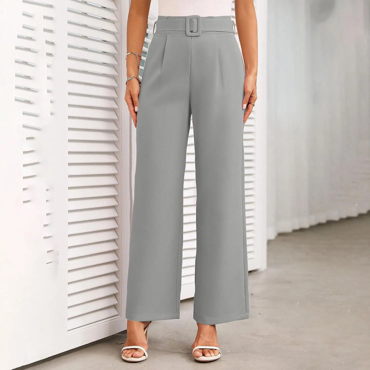 Womens Business Casual Work Pants Elegant High Waist Loose Straight Leg Dress Pants Fashion Flowy Suit Trousers