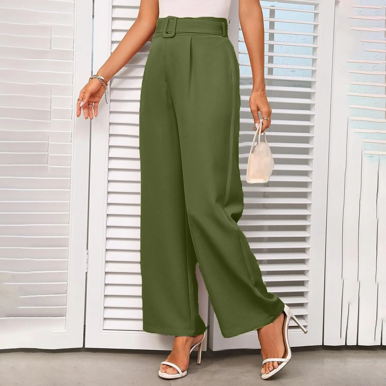 Womens Business Casual Work Pants Elegant High Waist Loose Straight Leg Dress Pants Fashion Flowy Suit Trousers