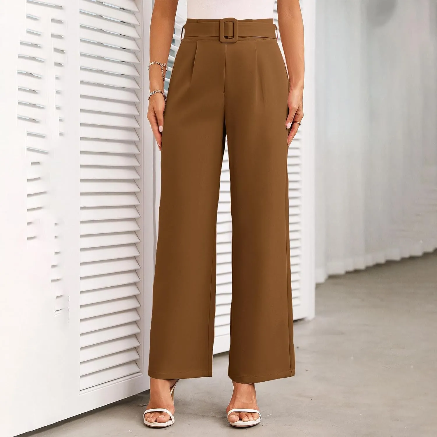 Womens Business Casual Work Pants Elegant High Waist Loose Straight Leg Dress Pants Fashion Flowy Suit Trousers