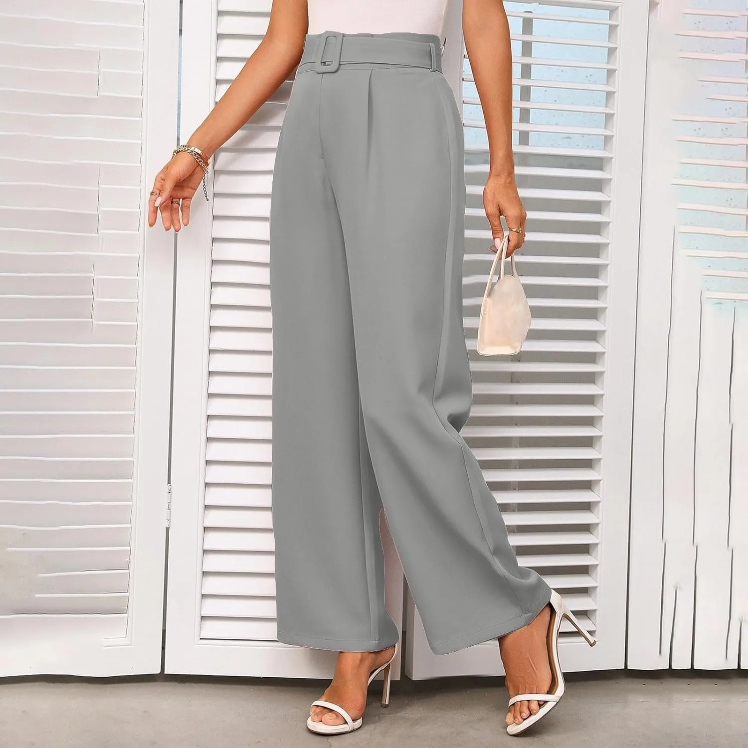 Womens Business Casual Work Pants Elegant High Waist Loose Straight Leg Dress Pants Fashion Flowy Suit Trousers