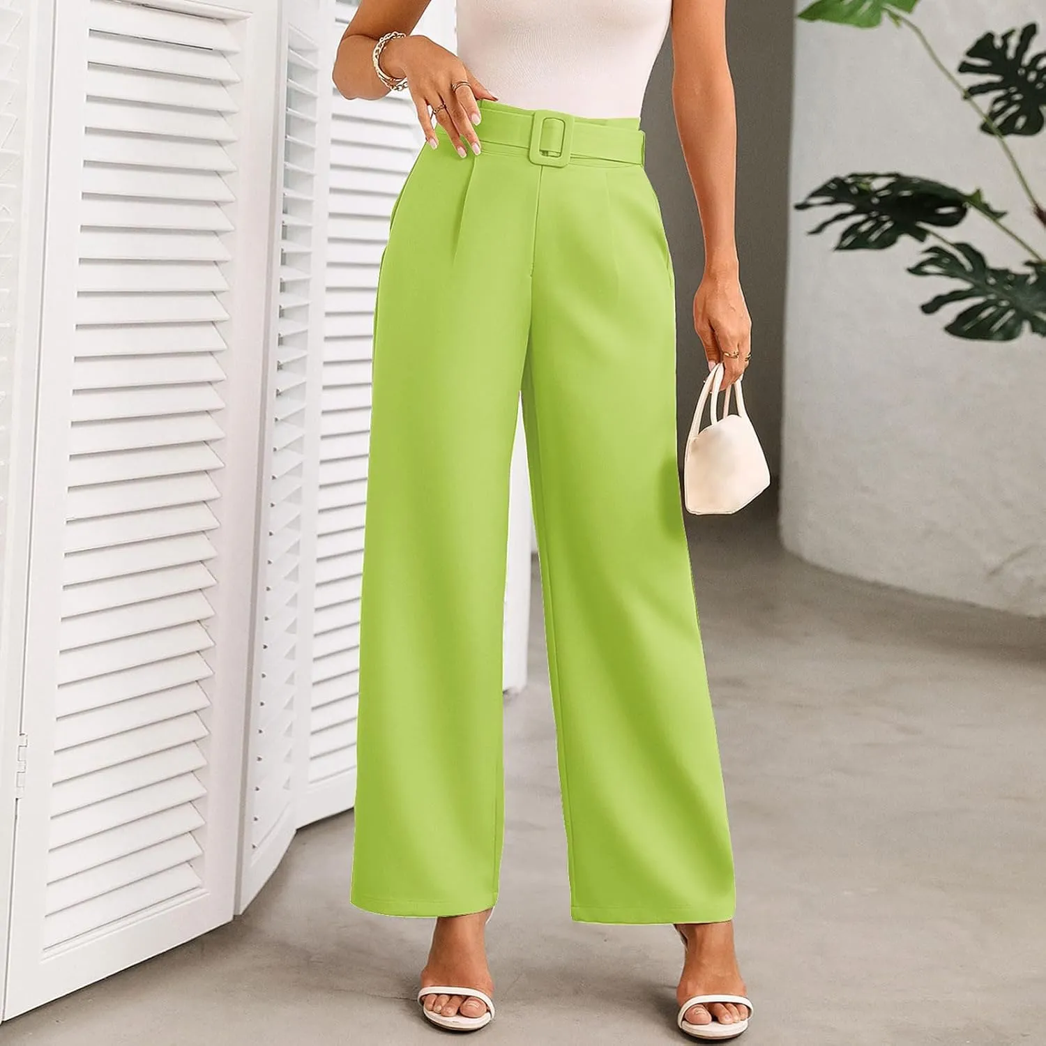 Womens Business Casual Work Pants Elegant High Waist Loose Straight Leg Dress Pants Fashion Flowy Suit Trousers