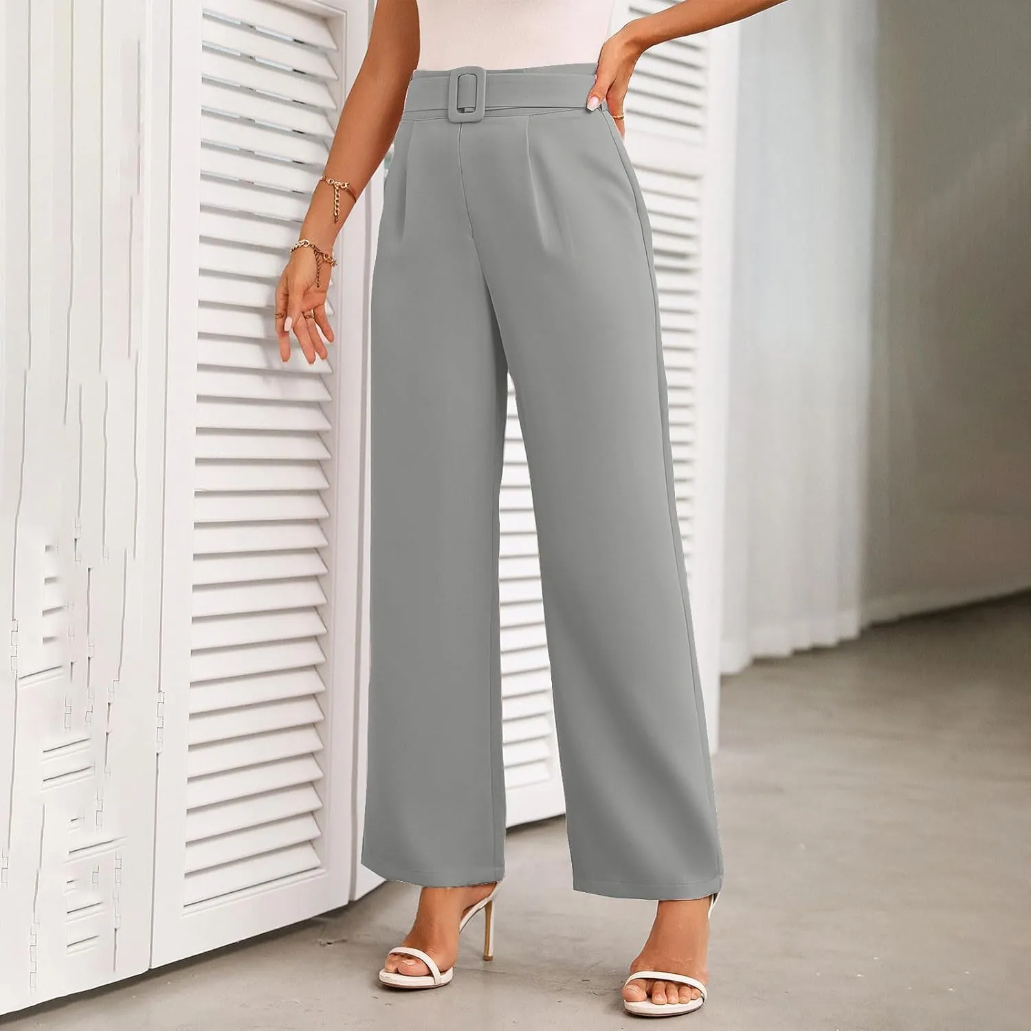 Womens Business Casual Work Pants Elegant High Waist Loose Straight Leg Dress Pants Fashion Flowy Suit Trousers