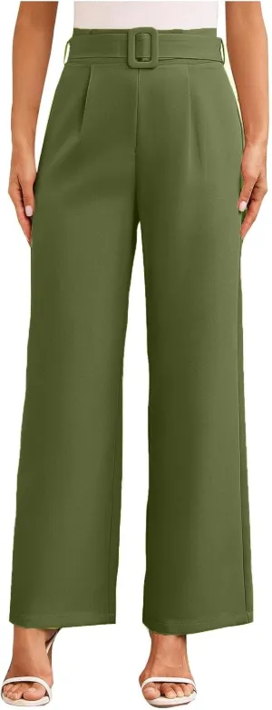 Womens Business Casual Work Pants Elegant High Waist Loose Straight Leg Dress Pants Fashion Flowy Suit Trousers