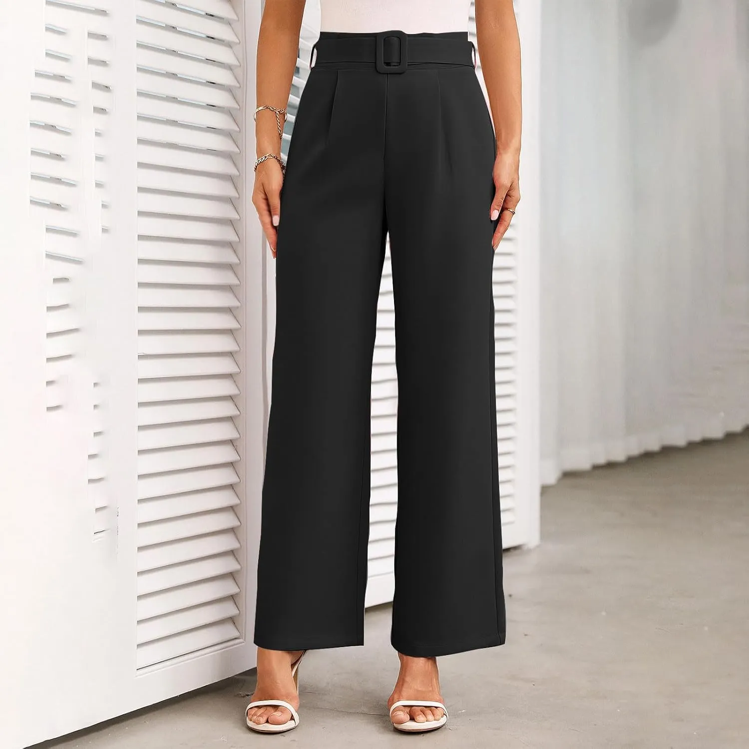 Womens Business Casual Work Pants Elegant High Waist Loose Straight Leg Dress Pants Fashion Flowy Suit Trousers