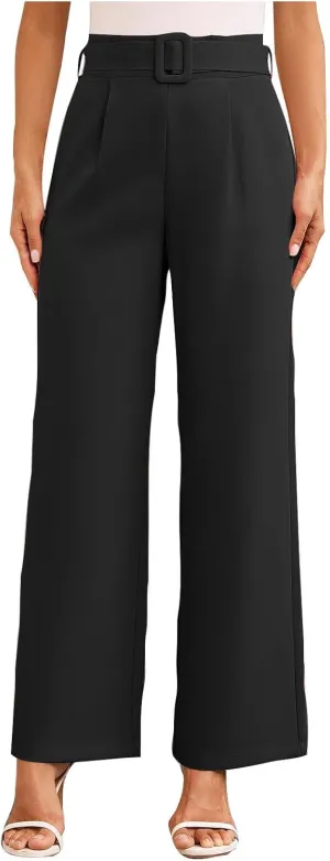 Womens Business Casual Work Pants Elegant High Waist Loose Straight Leg Dress Pants Fashion Flowy Suit Trousers