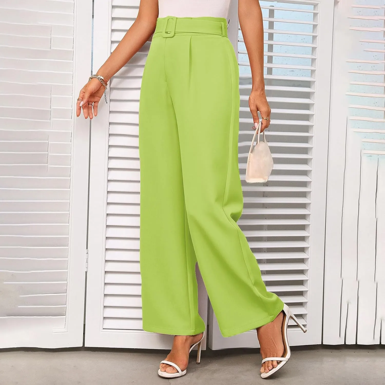 Womens Business Casual Work Pants Elegant High Waist Loose Straight Leg Dress Pants Fashion Flowy Suit Trousers