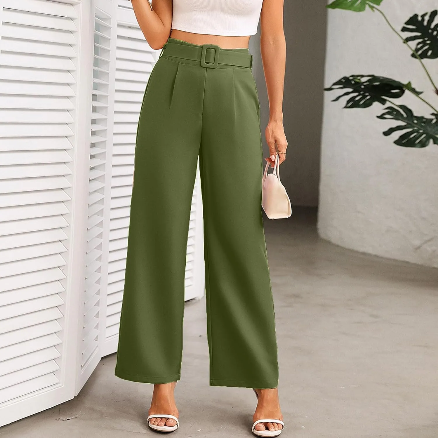 Womens Business Casual Work Pants Elegant High Waist Loose Straight Leg Dress Pants Fashion Flowy Suit Trousers