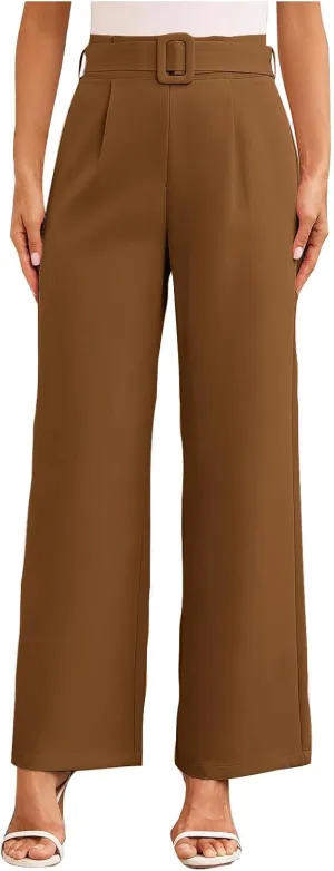 Womens Business Casual Work Pants Elegant High Waist Loose Straight Leg Dress Pants Fashion Flowy Suit Trousers