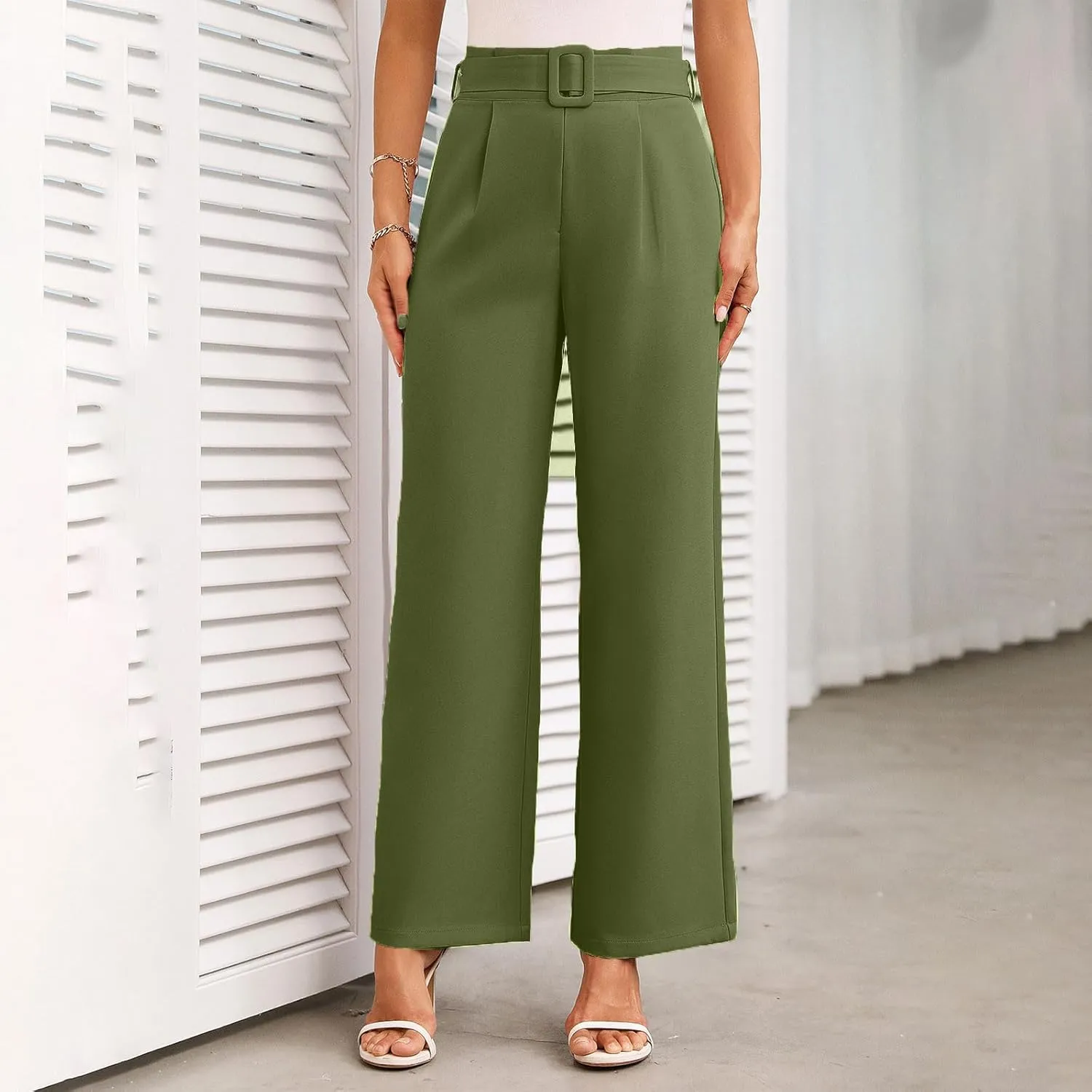 Womens Business Casual Work Pants Elegant High Waist Loose Straight Leg Dress Pants Fashion Flowy Suit Trousers