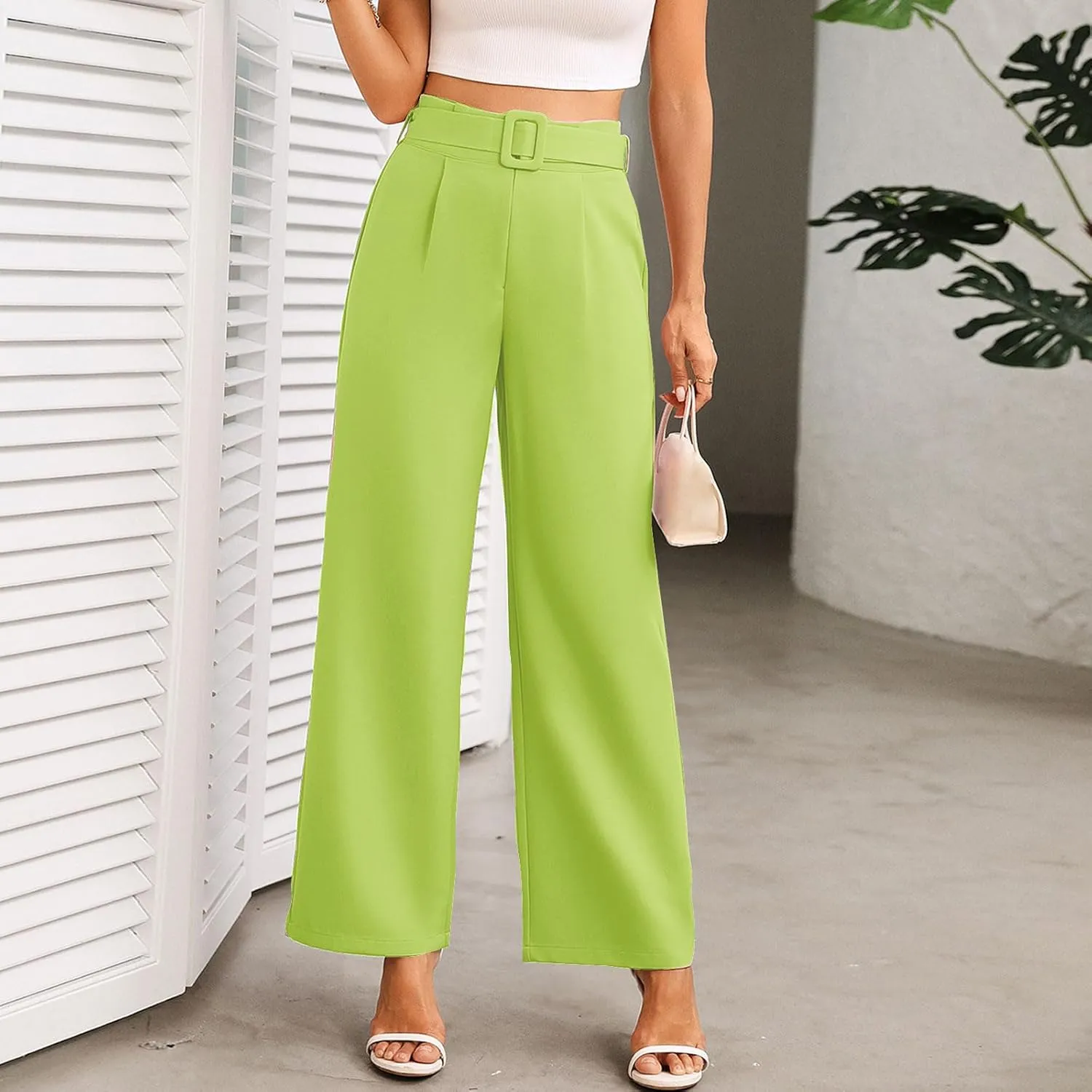 Womens Business Casual Work Pants Elegant High Waist Loose Straight Leg Dress Pants Fashion Flowy Suit Trousers