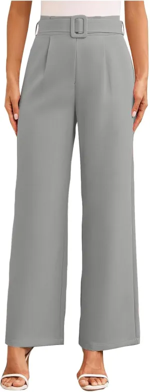 Womens Business Casual Work Pants Elegant High Waist Loose Straight Leg Dress Pants Fashion Flowy Suit Trousers