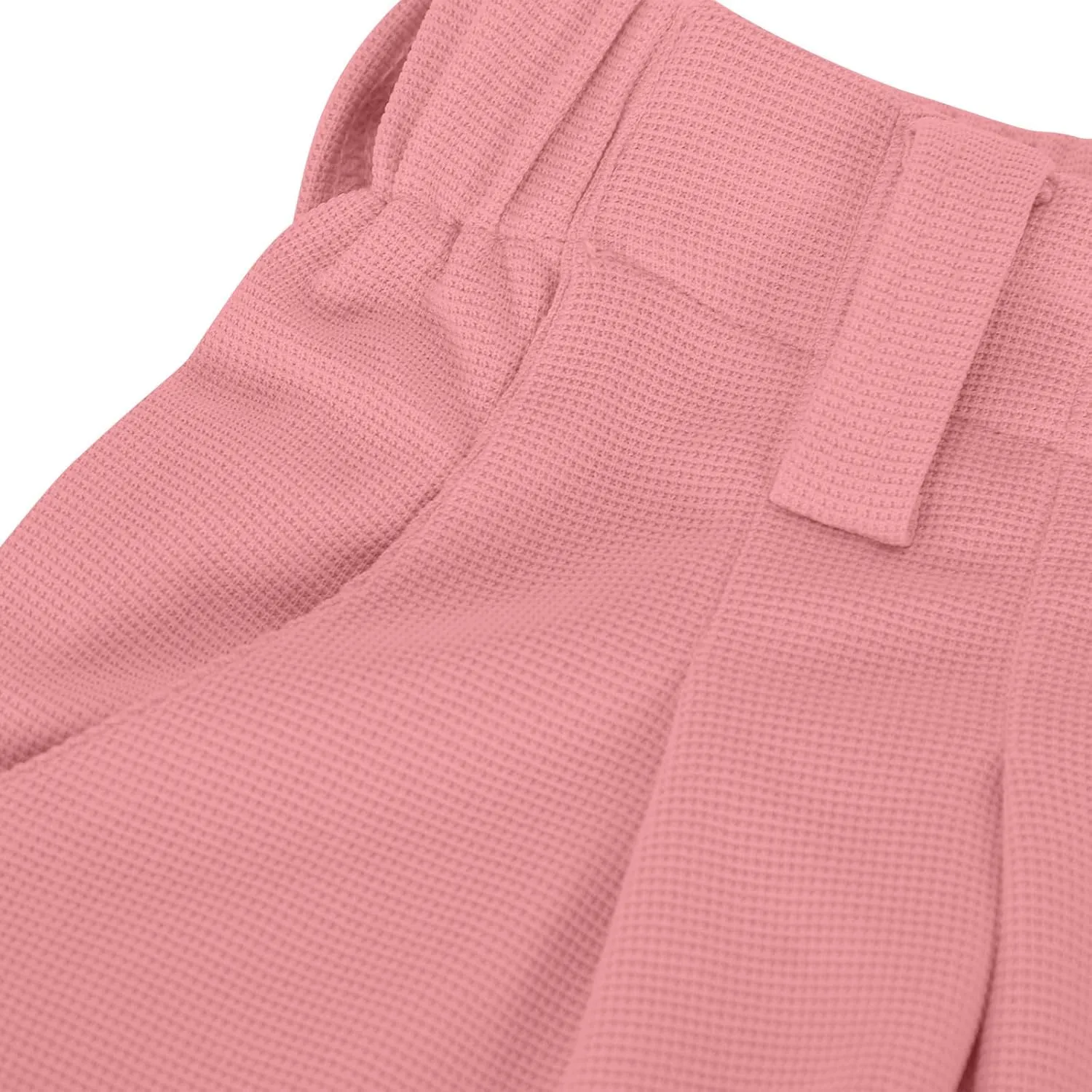 Women's Business Work Pants Comfy Pleated Elastic Waisted Wide Leg Pants Waffle Straight Suit Trousers with Pockets