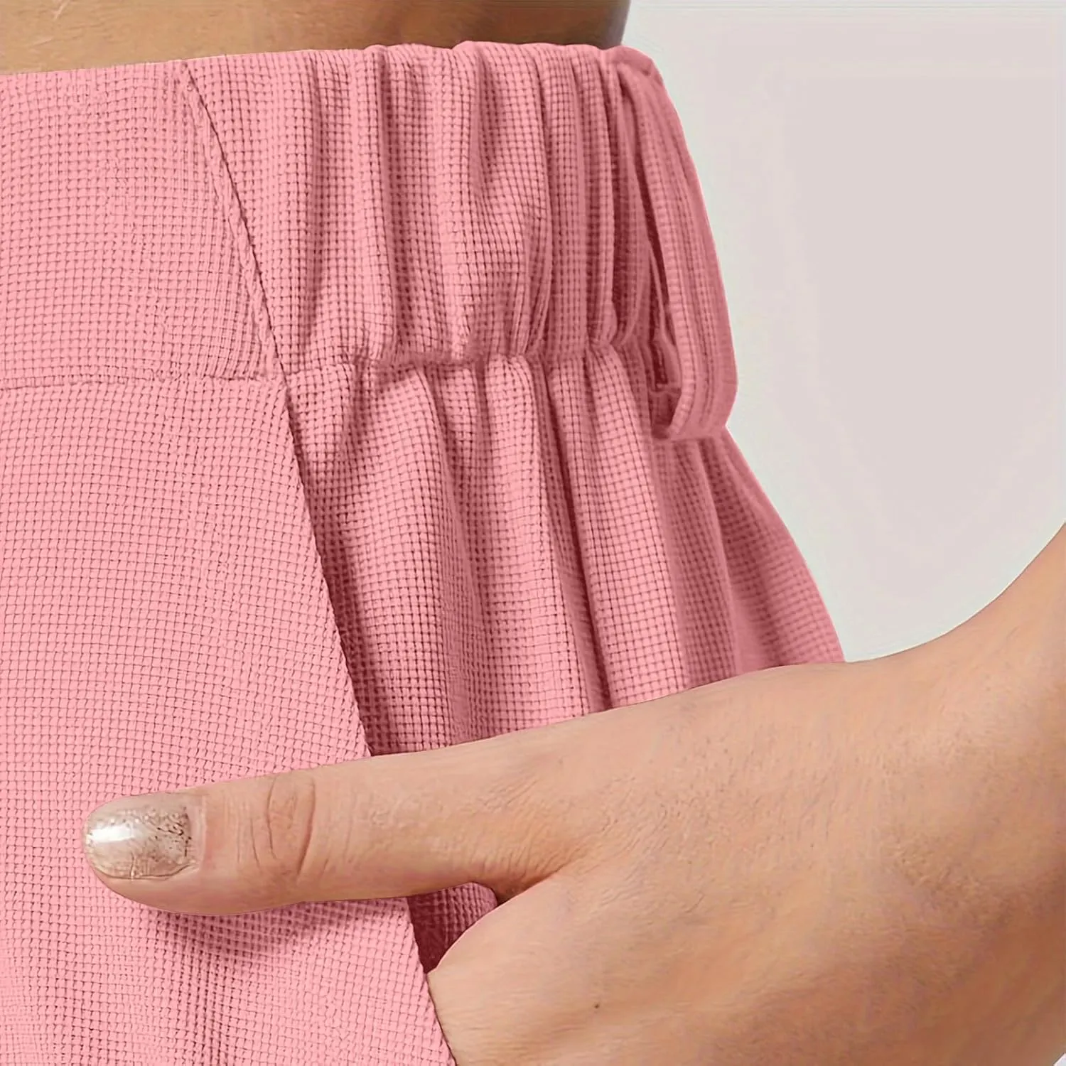 Women's Business Work Pants Comfy Pleated Elastic Waisted Wide Leg Pants Waffle Straight Suit Trousers with Pockets
