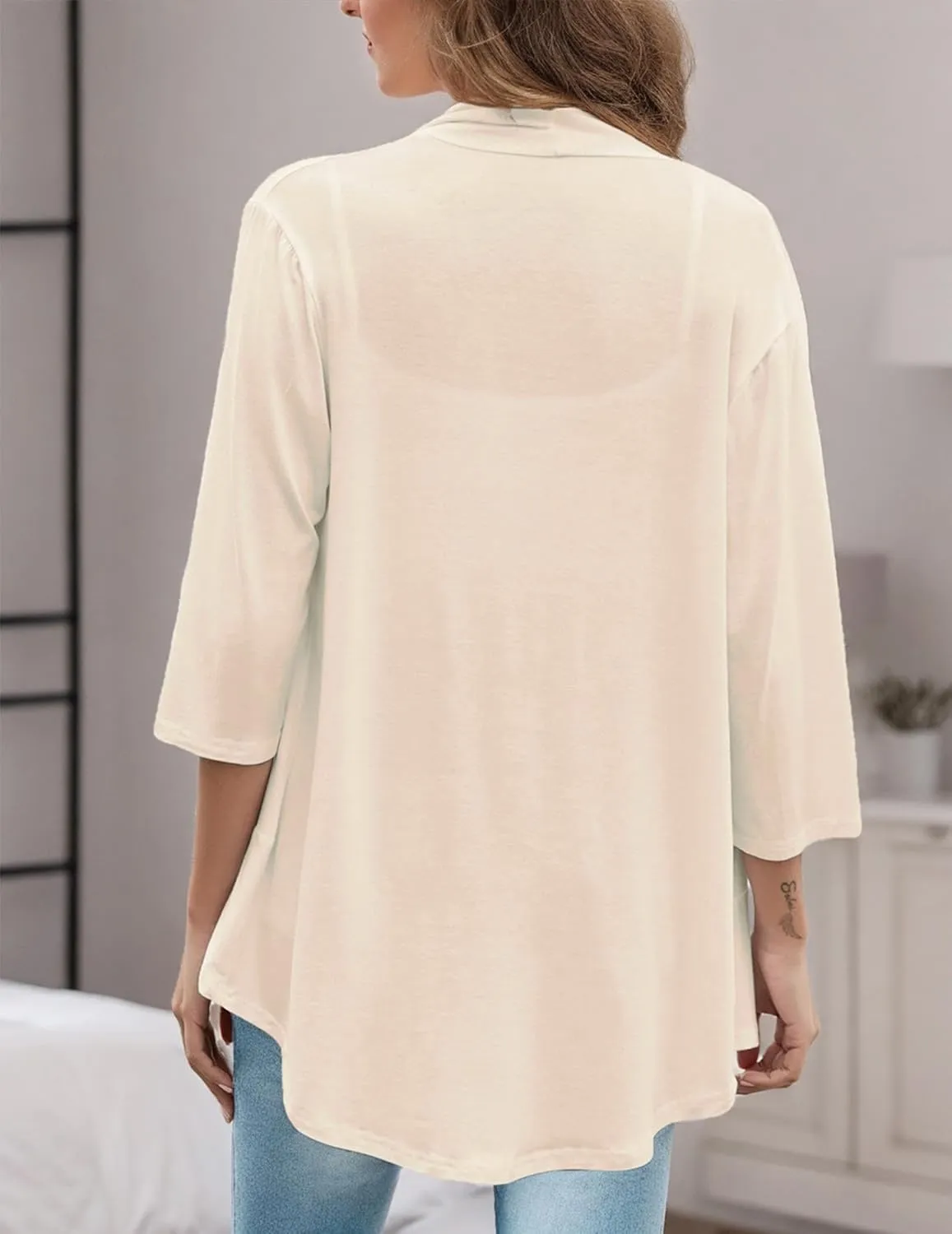Women's Cardigans Lightweight 3/4 Sleeves Open Front Cardigan Casual Loose Draped Ruffles Knit Sweaters