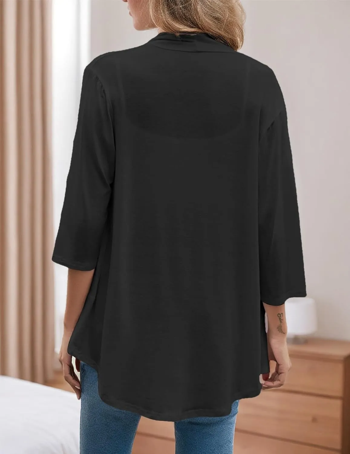 Women's Cardigans Lightweight 3/4 Sleeves Open Front Cardigan Casual Loose Draped Ruffles Knit Sweaters