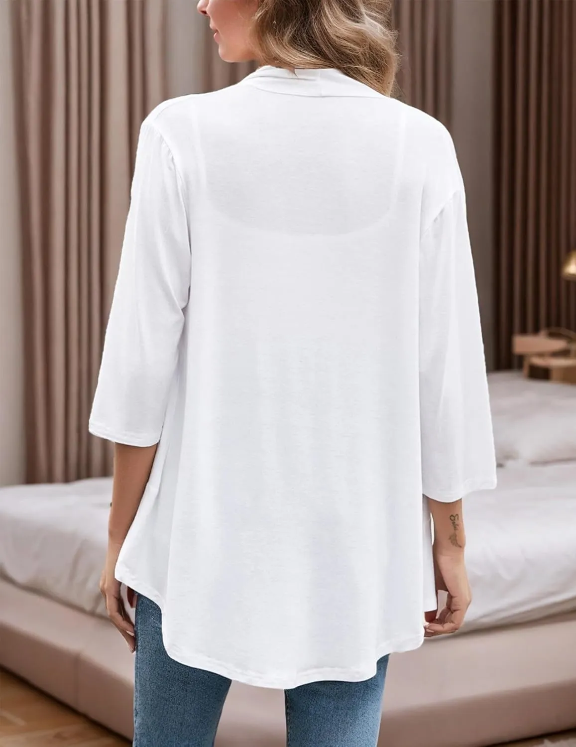 Women's Cardigans Lightweight 3/4 Sleeves Open Front Cardigan Casual Loose Draped Ruffles Knit Sweaters
