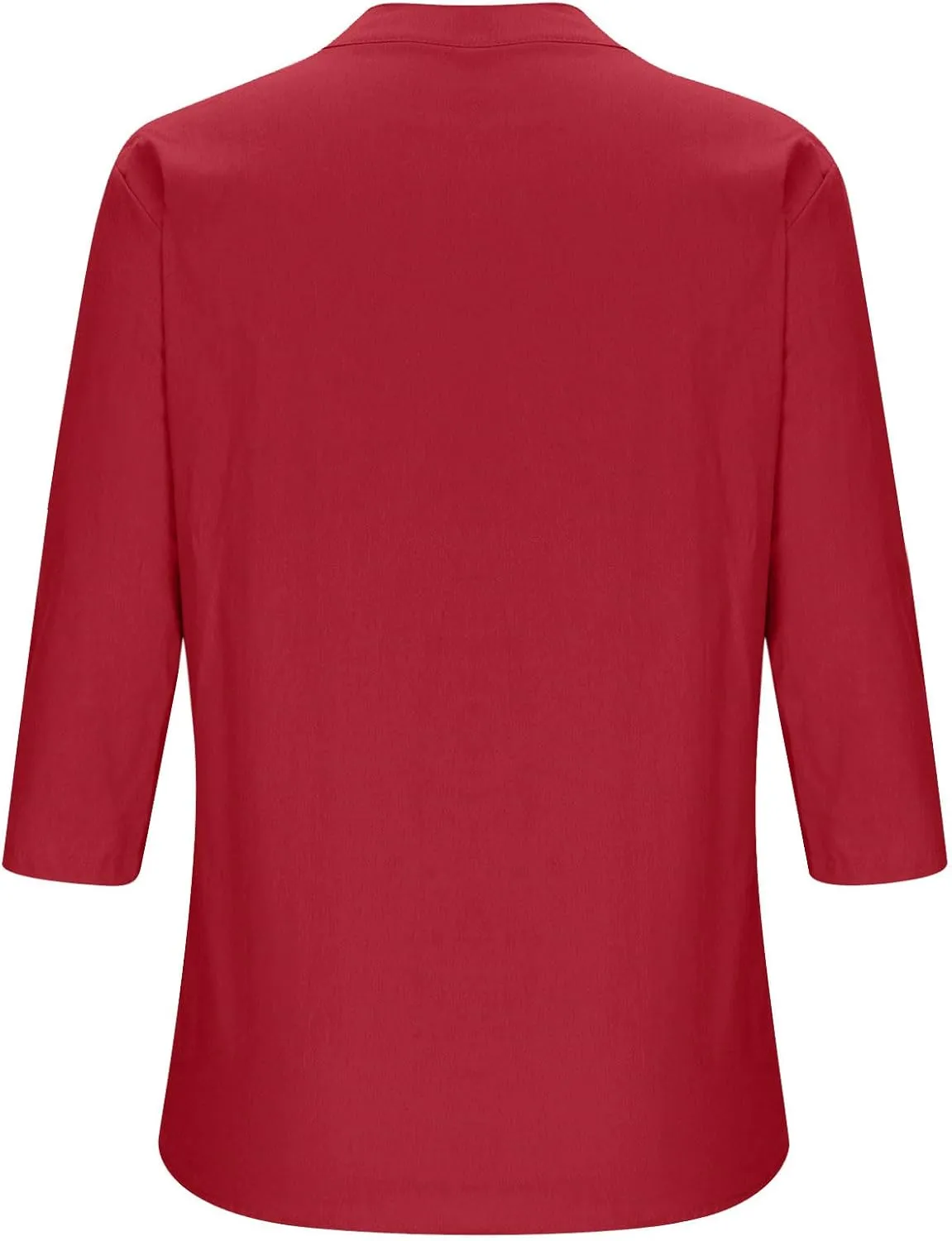 Women's Casual 3/4 Sleeve Henley V-Neck Button Up Cotton Linen Blouses Solid Color Summer Casual Blouse Tops T-Shirts