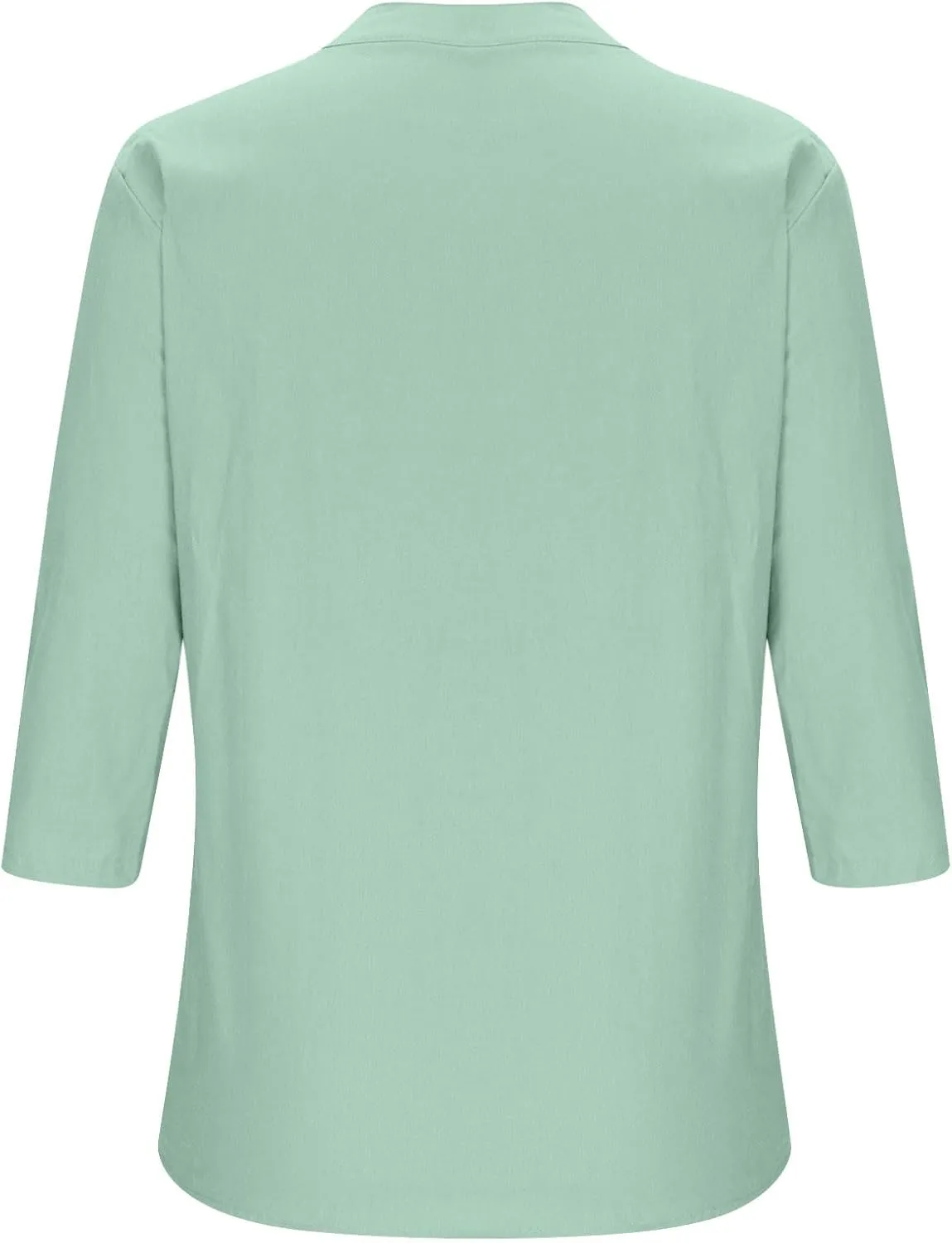 Women's Casual 3/4 Sleeve Henley V-Neck Button Up Cotton Linen Blouses Solid Color Summer Casual Blouse Tops T-Shirts