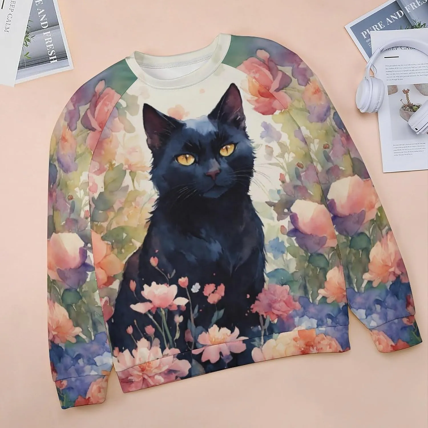 Women's Cat Shirts Sweatshirts Black Cat Graphic Sweatshirts Crewneck Long Sleeve Casual Oversized Pullover Tops