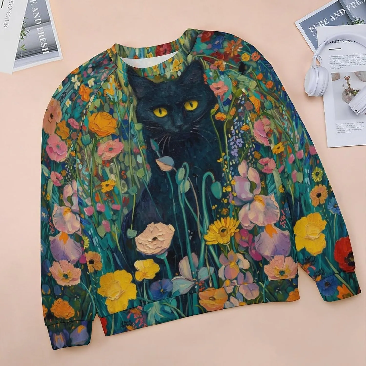 Women's Cat Shirts Sweatshirts Black Cat Graphic Sweatshirts Crewneck Long Sleeve Casual Oversized Pullover Tops