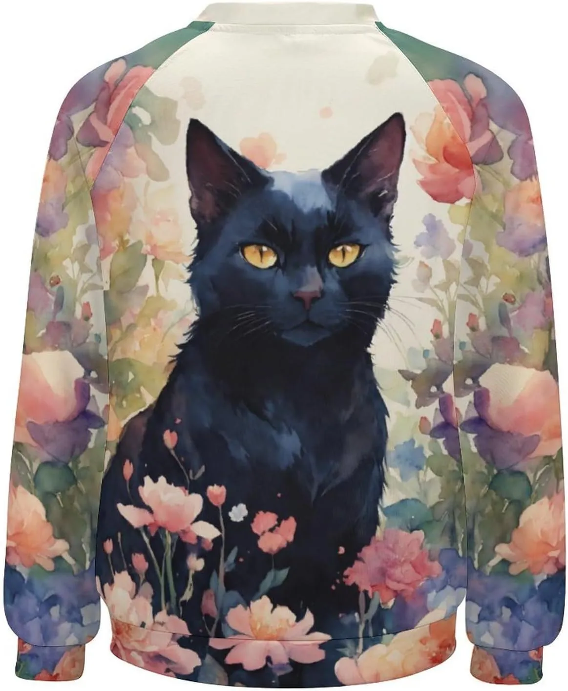 Women's Cat Shirts Sweatshirts Black Cat Graphic Sweatshirts Crewneck Long Sleeve Casual Oversized Pullover Tops