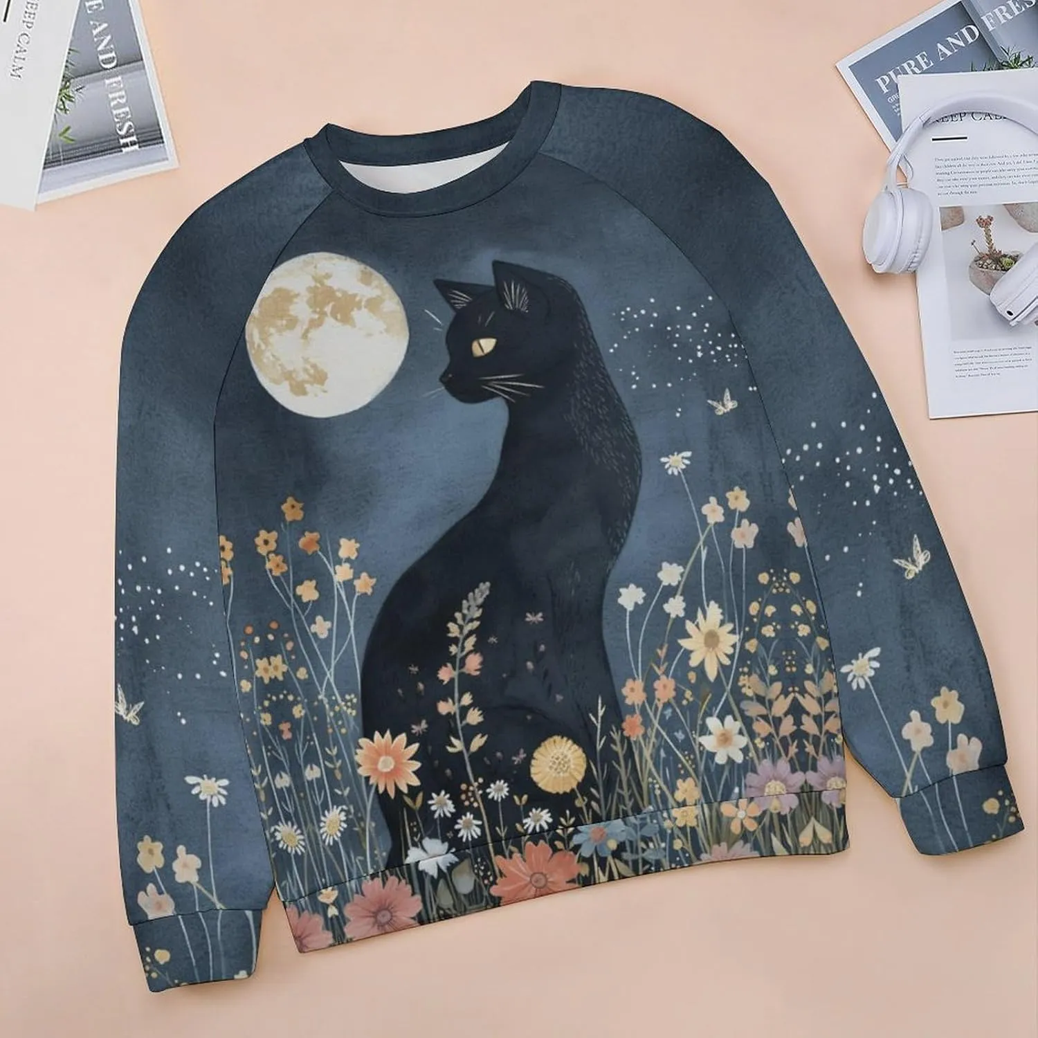 Women's Cat Shirts Sweatshirts Black Cat Graphic Sweatshirts Crewneck Long Sleeve Casual Oversized Pullover Tops