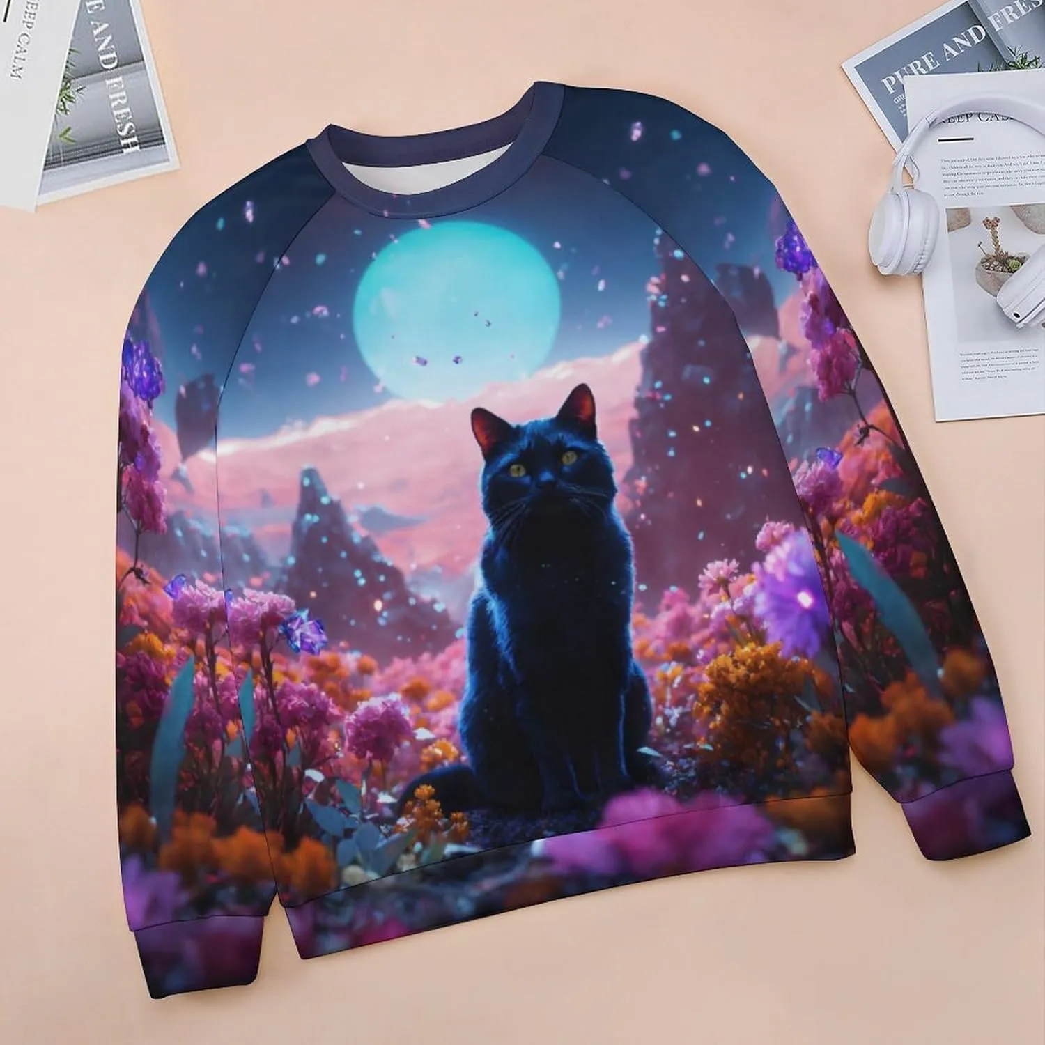 Women's Cat Shirts Sweatshirts Black Cat Graphic Sweatshirts Crewneck Long Sleeve Casual Oversized Pullover Tops