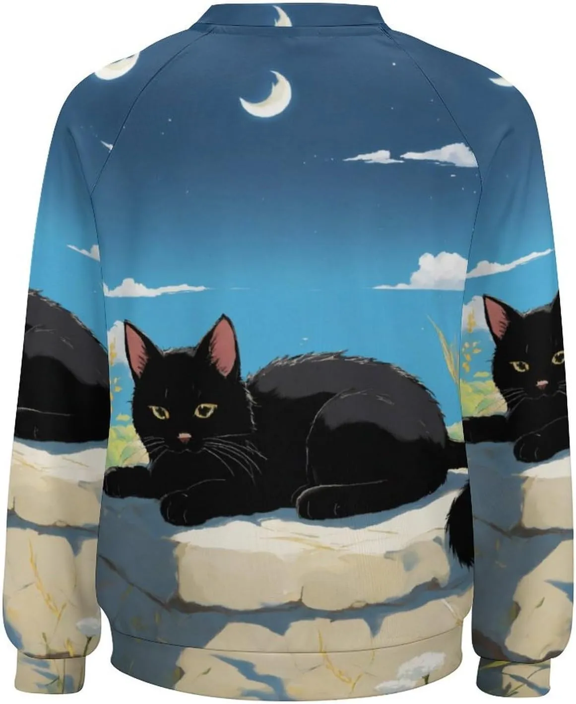 Women's Cat Shirts Sweatshirts Black Cat Graphic Sweatshirts Crewneck Long Sleeve Casual Oversized Pullover Tops