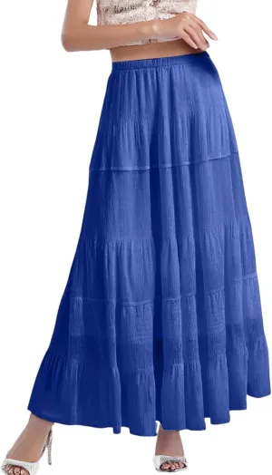 Women's Chiffon White Flowy Maxi Skirts Boho Summer Elastic Waisted Pleated A Line Long Skirt for Women 2025
