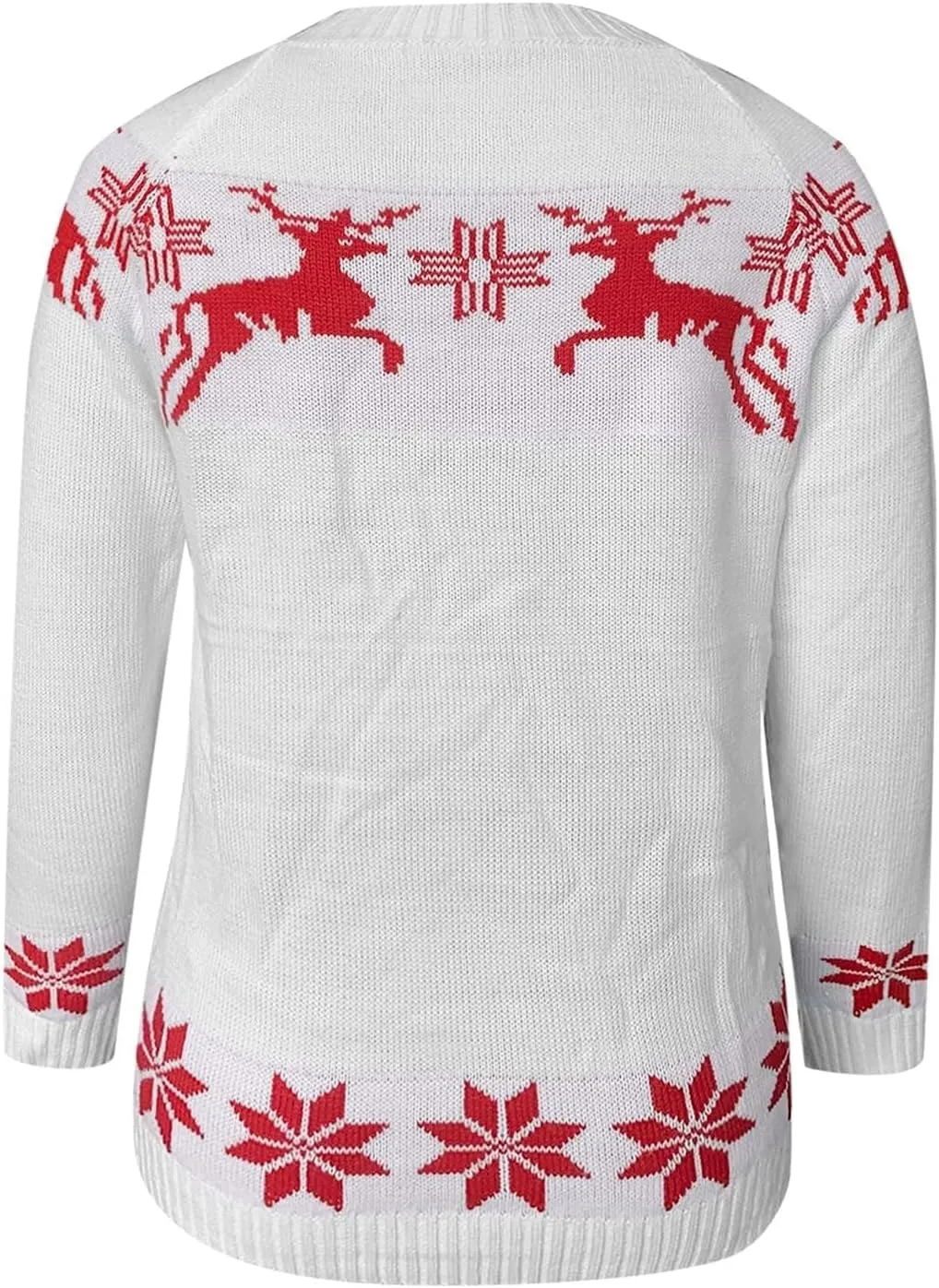 Womens Christmas Sweater Reindeer Snowflake Embroidery Knitted Pullovers Crew Neck Xmas Holiday Jumpers