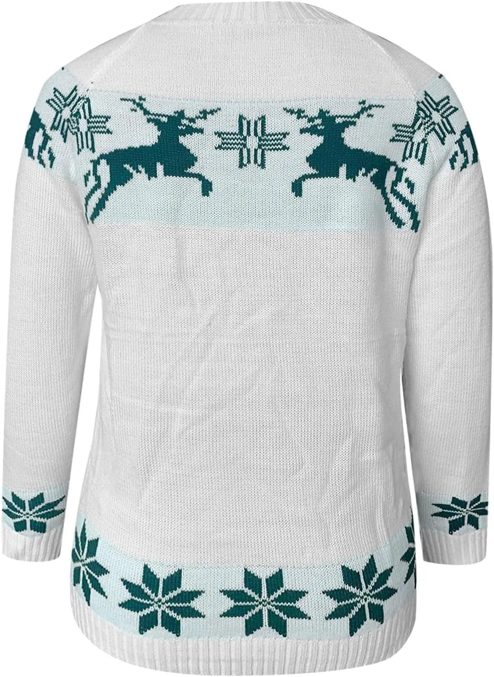 Womens Christmas Sweater Reindeer Snowflake Embroidery Knitted Pullovers Crew Neck Xmas Holiday Jumpers