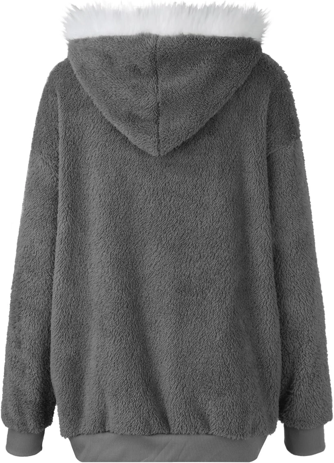 Women's Coats Trendy Casual Solid Color Loose Plush Zippered Hooded Jacket With Pockets Winter Coats, S-5XL