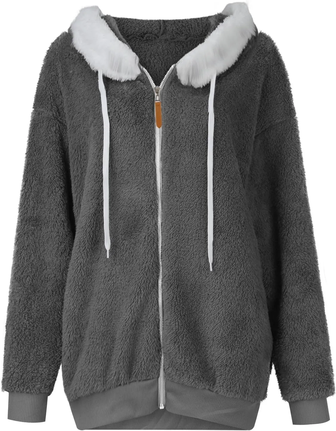 Women's Coats Trendy Casual Solid Color Loose Plush Zippered Hooded Jacket With Pockets Winter Coats, S-5XL