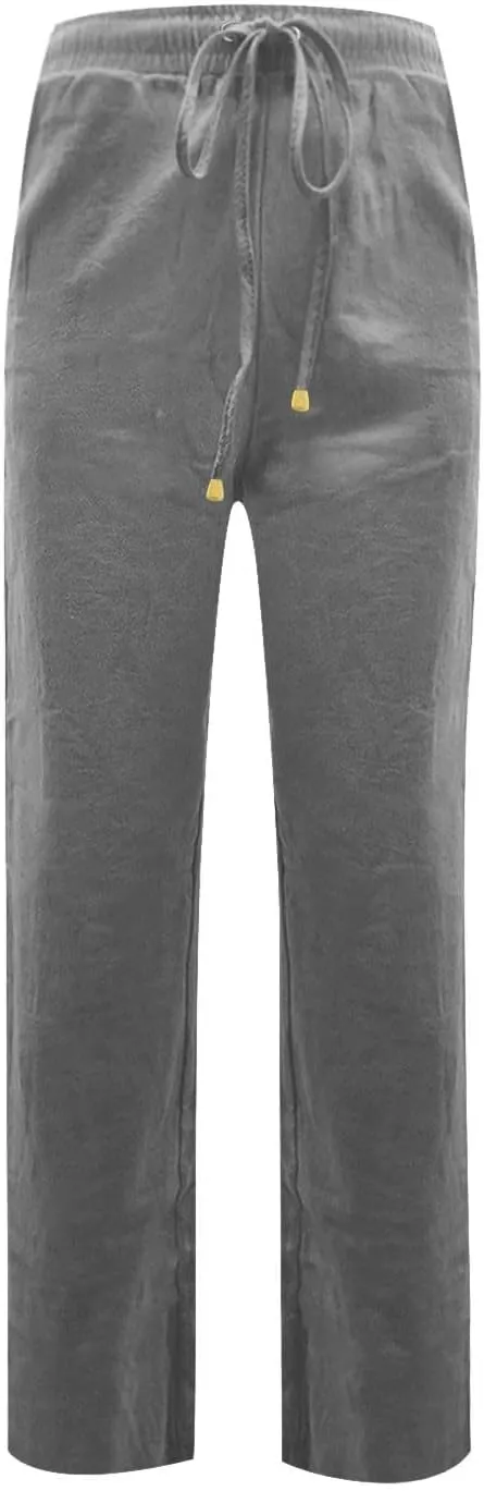Women's Cotton Linen Pants,Spring Summer Casual Loose Lightweight Flowy Beach Pants with Pockets