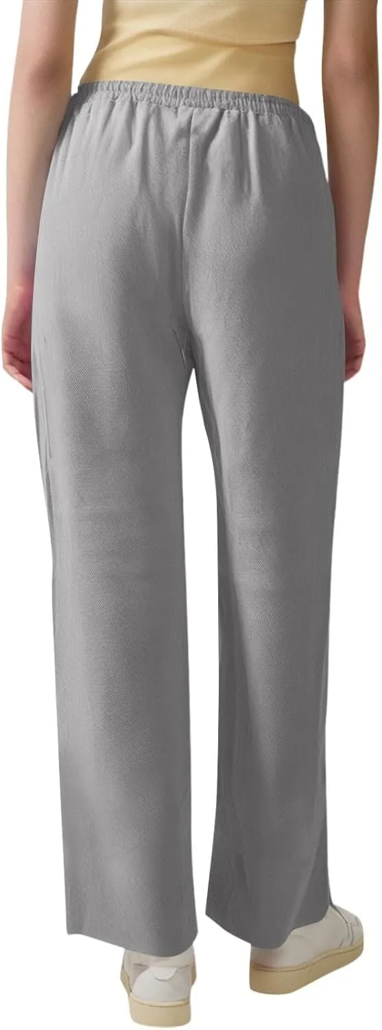 Women's Cotton Linen Pants,Spring Summer Casual Loose Lightweight Flowy Beach Pants with Pockets