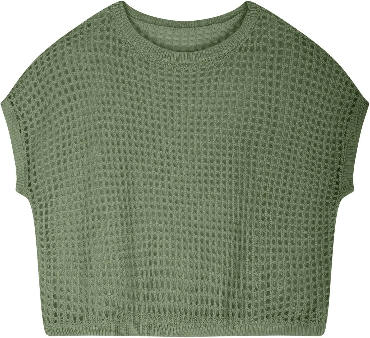 Womens Crochet Tops Scoop Neck Short Sleeve Sweater Fashion Casual Hollow Out Knit Tops Pullover Shirts Beach Coverup