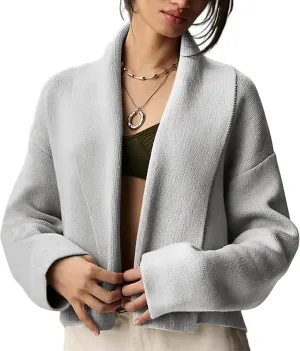 Women's Cropped Cardigan Sweater Lapel Chunky Knit Coats Open Front Casual Oversized Outerwear