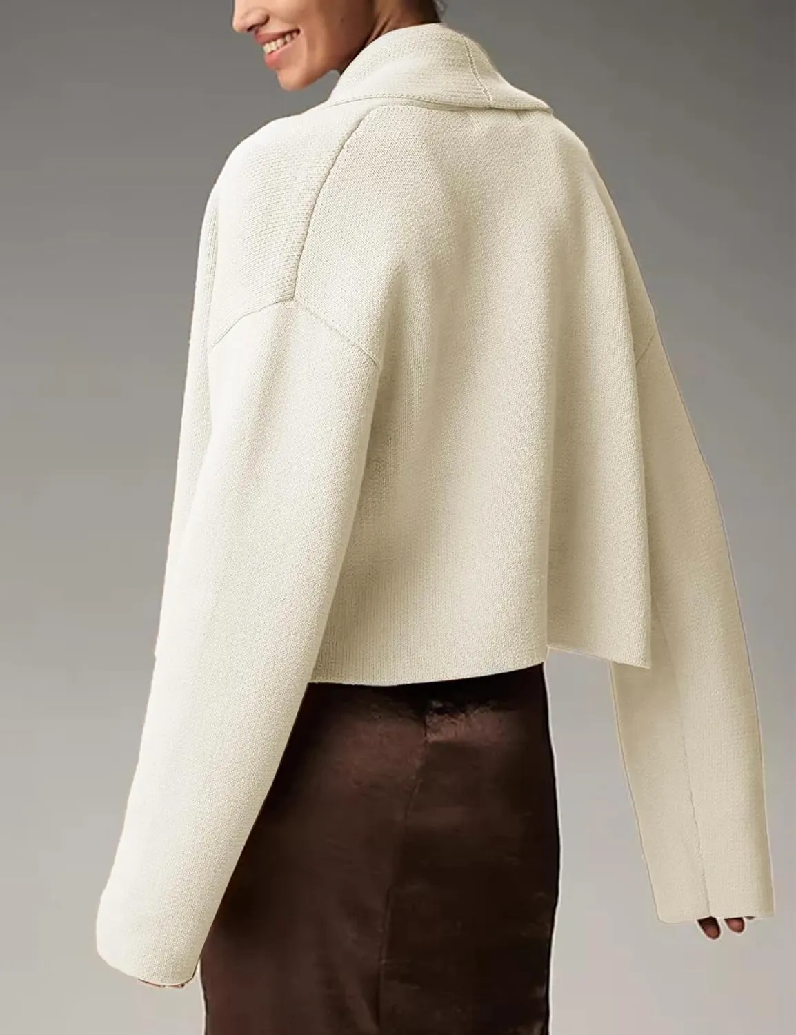 Women's Cropped Cardigan Sweater Lapel Chunky Knit Coats Open Front Casual Oversized Outerwear