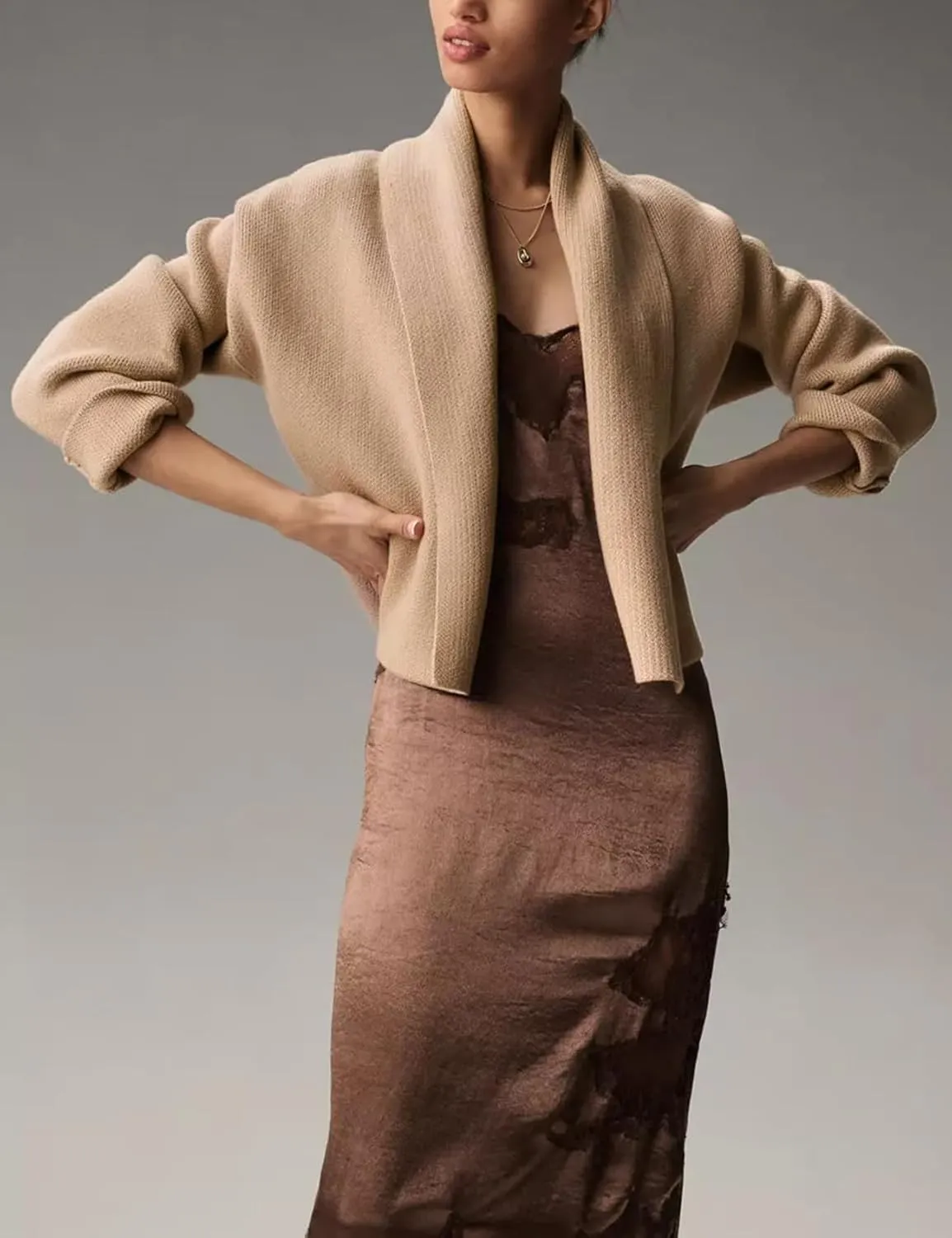 Women's Cropped Cardigan Sweater Lapel Chunky Knit Coats Open Front Casual Oversized Outerwear