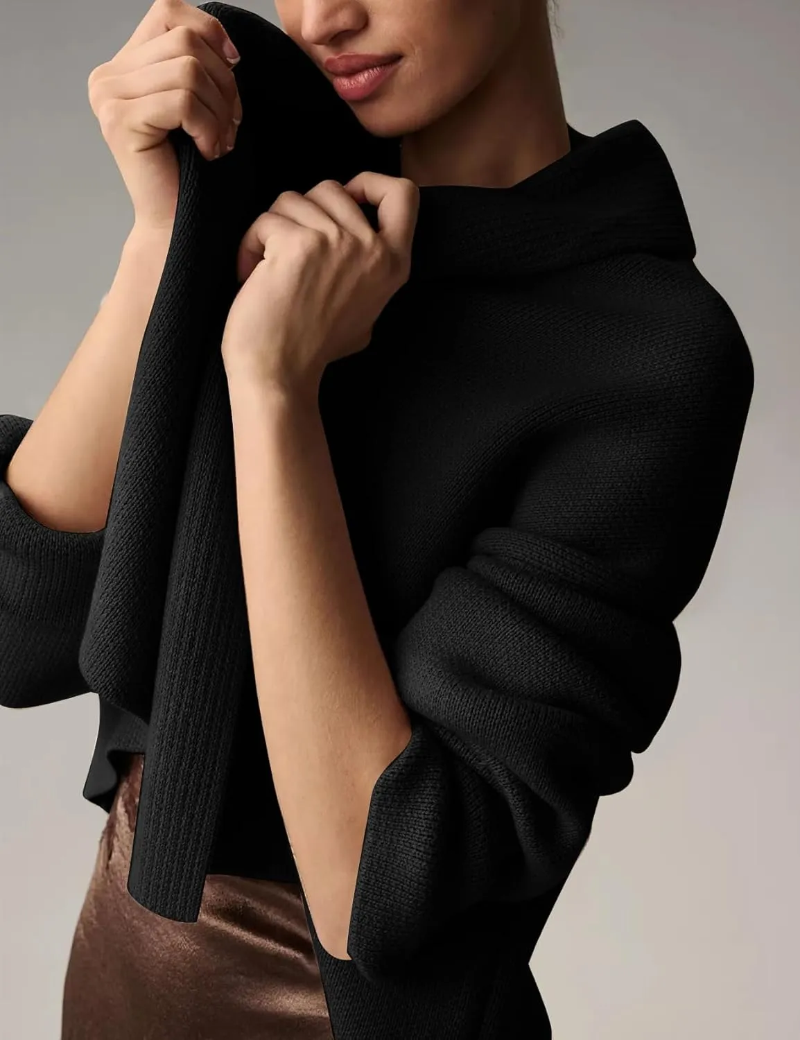 Women's Cropped Cardigan Sweater Lapel Chunky Knit Coats Open Front Casual Oversized Outerwear
