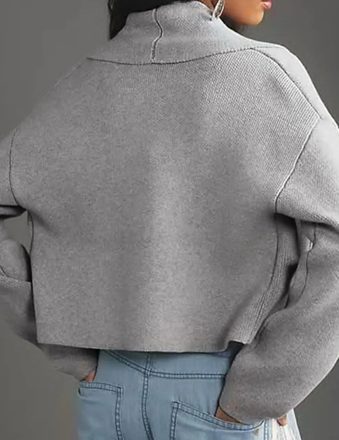 Women's Cropped Cardigan Sweater Lapel Chunky Knit Coats Open Front Casual Oversized Outerwear