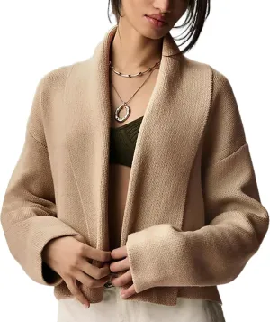 Women's Cropped Cardigan Sweater Lapel Chunky Knit Coats Open Front Casual Oversized Outerwear